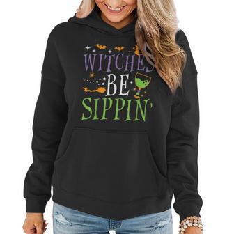 Witches Be Sippin Funny Halloween Drinking Witch Costume Women Hoodie Graphic Print Hooded Sweatshirt - Thegiftio