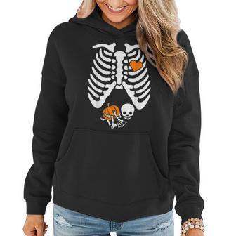 Women Skeleton Pregnancy Announcement Mom Halloween Women Hoodie Graphic Print Hooded Sweatshirt - Thegiftio