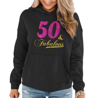 Womens 50 And Fabulous Diamond Crown Happy 50Th Birthday Women Hoodie Graphic Print Hooded Sweatshirt - Thegiftio UK