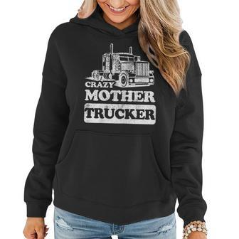 Womens Crazy Mother Trucker Funny Trucker Wife Distressed Women Hoodie Graphic Print Hooded Sweatshirt - Thegiftio UK