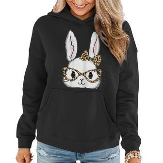 Womens Cute Bunny Face Leopard Glasses Headband Happy Easter Day Women Hoodie | Mazezy