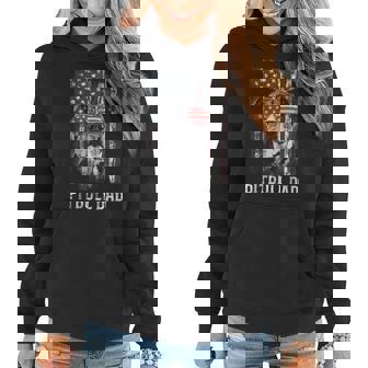 Womens Funny Pitbull Dad American Flag 4Th Of July Dog Fathers Day Women Hoodie - Thegiftio UK