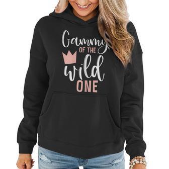 Womens Gammy Of The Wild One Girl 1St Birthday Pink First Grandma Women Hoodie - Seseable