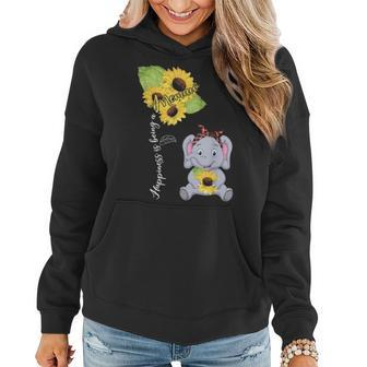 Womens Happiness Is Being A Memaw Sunflower Elephant Women Hoodie - Seseable