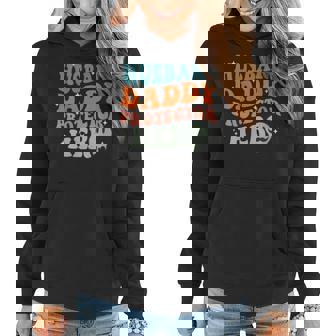 Womens Husband Daddy Protector Hero Smile Face Retro Fathers Day Women Hoodie - Thegiftio