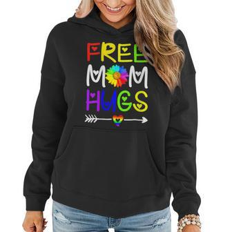 Womens Lgbt Pride Month Free Mom Hugs Daisy Rainbow Heart Women Hoodie | Mazezy