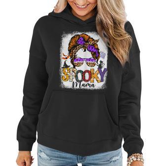 Womens One Spooky Mama Messy Bun Women Witch Mom Halloween Costume Women Hoodie Graphic Print Hooded Sweatshirt - Thegiftio