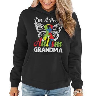 Womens Puzzle Ribbon Butterfly Awareness Im A Proud Autism Grandma Women Hoodie | Mazezy