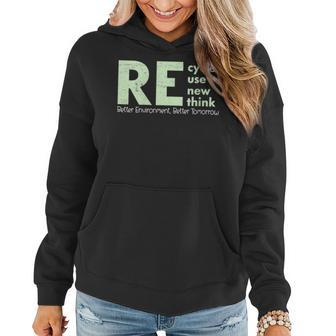 Womens Recycle Reuse Renew Rethink Earth Day Environmental Activism Women Hoodie | Mazezy