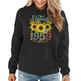 Womens Sunflower Floral Butterfly Vintage 1959 Funny 64Th Birthday  Women Hoodie