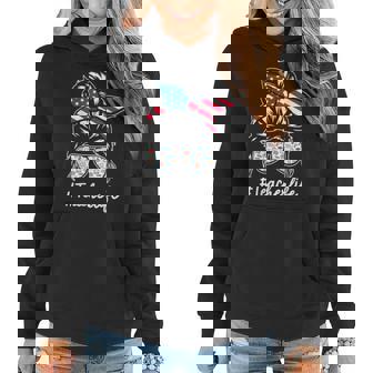 Womens Teacher Life American Messy Bun 4Th Of July Usa Flag Women Hoodie | Mazezy