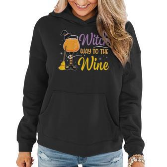 Womens Witch Way To The Wine Funny Halloween Witch Wine Women Hoodie Graphic Print Hooded Sweatshirt - Thegiftio