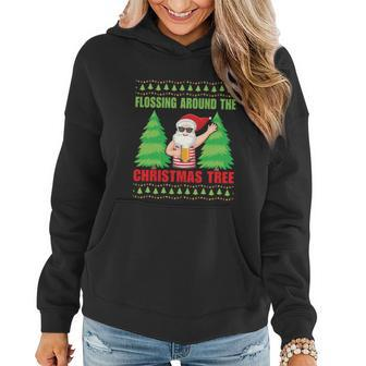 Xmas Santa Floss Around Christmas Tree Gift Ugly Christmas Women Hoodie - Monsterry AU