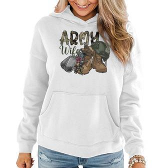 Army Wife Western Cowhide Army Boots Wife Gift Veterans Day Women Hoodie - Seseable