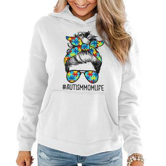 Autism Awareness Momlife Messy Bun Puzzle Beached Supporter Women Hoodie - Seseable