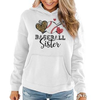 Baseball Sister Leopard Heart Funny Mothers Day Girls Womens Women Hoodie - Seseable