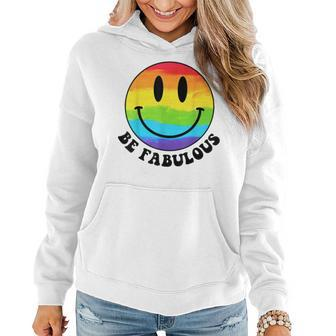 Be Gay Fabulous Groovy Rainbow Smile Face Lgbt Pride Month Women Hoodie | Mazezy AU