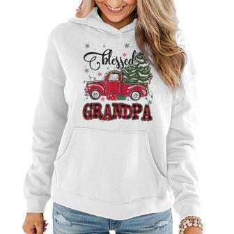 Blessed Grandpa Plaid Red Truck Tree Lights Christmas Pajama Women Hoodie | Mazezy
