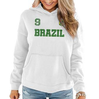 Brazil Jersey Number Nine Brazilian Futebol Soccer Women Hoodie Graphic Print Hooded Sweatshirt - Thegiftio UK