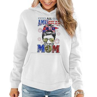Camo All American Army Mom Messy Bun Happy 4Th Of July Women Hoodie | Mazezy CA