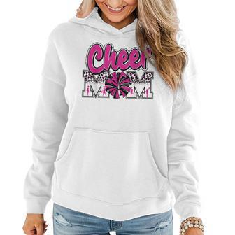 Cheer Mom Hot Pink Black Leopard Letters Cheer Pom Poms Women Hoodie | Mazezy