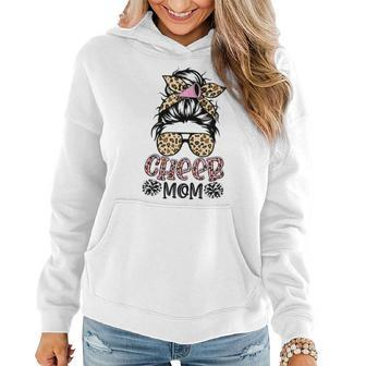 Cheer Mom Leopard Messy Bun Cheerleader Funny Mothers Day Women Hoodie | Mazezy