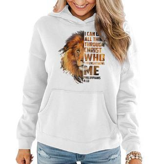 Christian I Can Do All Things Through Christ Lion Graphic Women Hoodie - Seseable