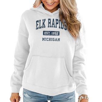 Elk Rapids Michigan Mi Vintage Athletic Sports Design Women Hoodie Graphic Print Hooded Sweatshirt - Thegiftio UK
