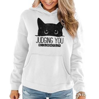 Funny Black Cat Judging You Silently Sarcastic Cat Mom Gift Women Hoodie | Mazezy