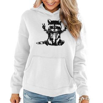 Funny Racoon Peace Sign Trashed Racoon Panda Lovers Gift Women Hoodie | Mazezy