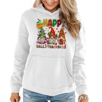 Gnomes Happy Hallothanksmas Halloween Thanksgiving Christmas V7 Women Hoodie Graphic Print Hooded Sweatshirt - Thegiftio UK