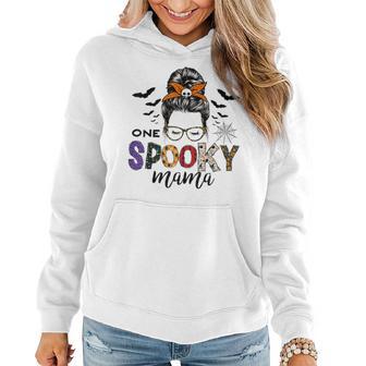 Groovy One Spooky Mama Messy Bun Women Witch Mom Halloween V3 Women Hoodie Graphic Print Hooded Sweatshirt - Thegiftio