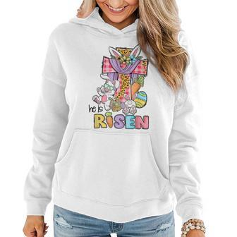He Is Risen Floral Cross Cute Bunny Eggs Happy Easter Day Women Hoodie | Mazezy