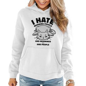 I Hate Mornings And People Funny Cat Women Hoodie Graphic Print Hooded Sweatshirt - Thegiftio UK