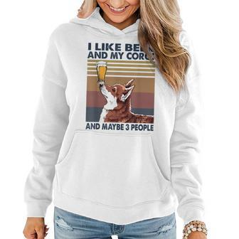 I Like Beer And My Corgi And Maybe 3 People Vintage Women Hoodie - Seseable