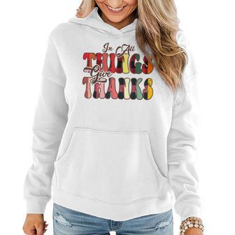 In All Things Give Thanks Groovy Leopard Thanksgiving Women Hoodie - Seseable