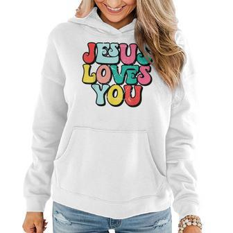 Jesus Loves You Retro Vintage Style Groovy Style Womens Women Hoodie - Seseable