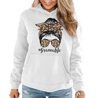 Leopard Granna Life Cute Messy Bun Girl Mothers Day Women Hoodie - Thegiftio UK