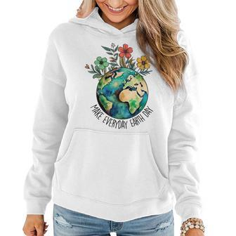 Make Everyday Earth Day Retro Planet Flower Earth Day Women Hoodie | Mazezy