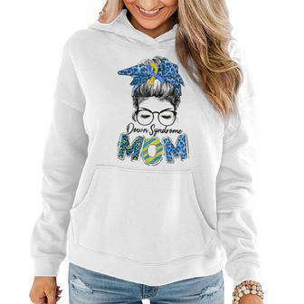 Messy Bun Leopard Blue Yellow Ribbon Down Syndrome Mom Gifts Women Hoodie - Seseable