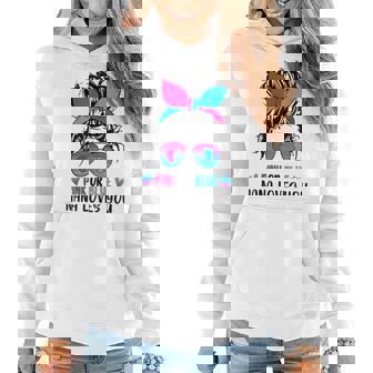 Messy Bun Pink Or Blue Nana Loves You Gender Reveal Grandma Women Hoodie | Mazezy