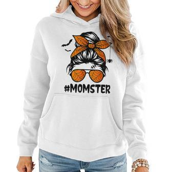 Momster For Women Halloween Mom Messy Bun Leopard Women Hoodie Graphic Print Hooded Sweatshirt - Thegiftio UK