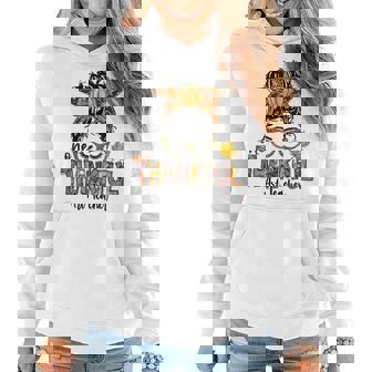 One Thankful Art Teacher Messy Bun Thanksgiving Women Hoodie Graphic Print Hooded Sweatshirt - Thegiftio