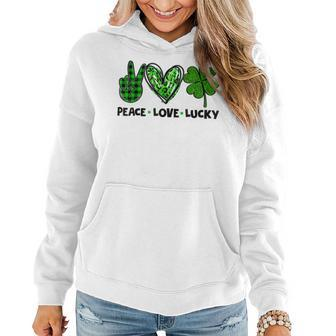 Peace Love Luck Lucky Clover Shamrock St Patricks Day Women Hoodie - Seseable