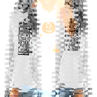 Pumpkin Skeleton Halloween Spice Creepy Costume Night Women Hoodie Graphic Print Hooded Sweatshirt - Thegiftio
