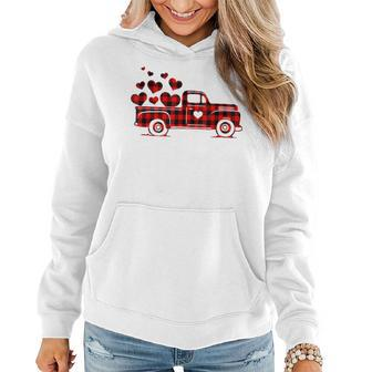 Red Plaid Truck Happy Valentines Day 2023 Couple Matching Women Hoodie - Seseable