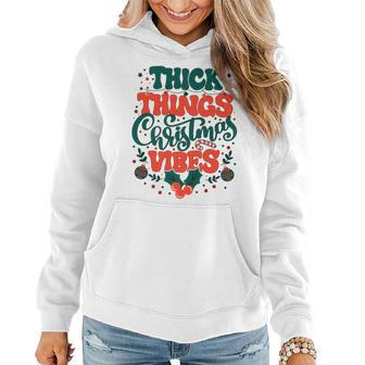 Retro Groovy Thick Things Christmas Vibes Funny Xmas Pajamas V2 Women Hoodie - Seseable