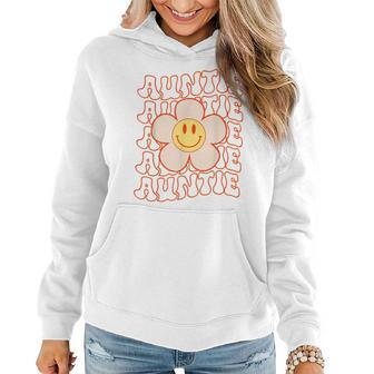 Retro Happy Face Aunt Auntie Groovy Daisy Flower Smile Face Women Hoodie - Seseable