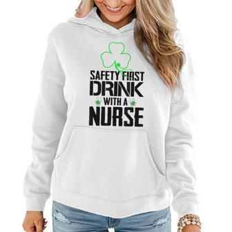 Safety First Drink With A Nurse Beer Lovers St Patricks Day V2 Women Hoodie - Thegiftio UK