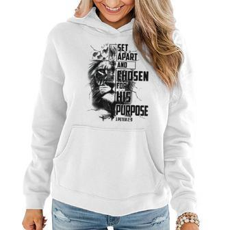 Set Apart And Chosen For His Purpose Lions Cross Christian Women Hoodie - Seseable